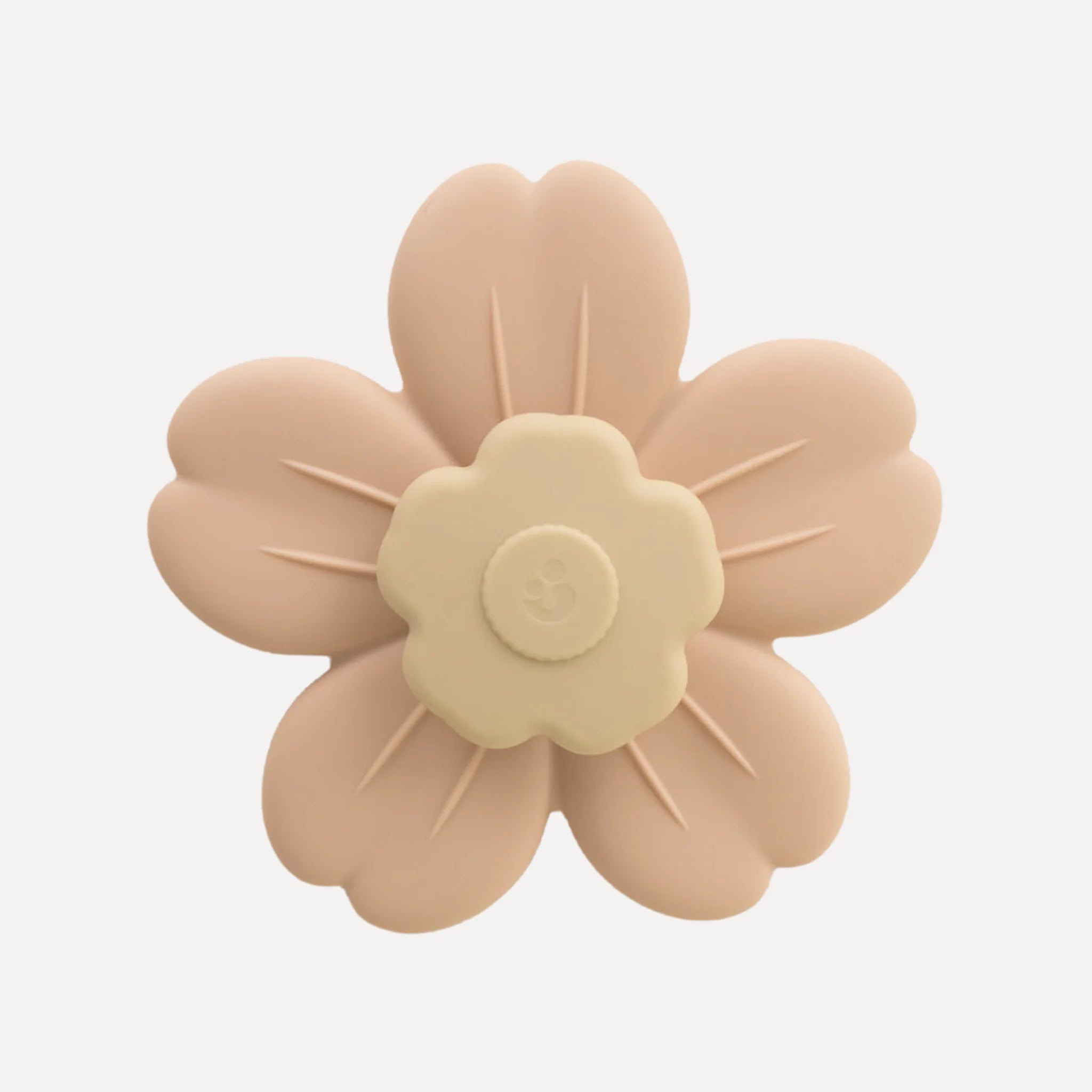 Flower Spinner van Mom Glowth in blush roze met crème middelpunt en zuignap – sensorisch speelgoed van food-grade siliconen, BPA-vrij, vanaf 6 maanden