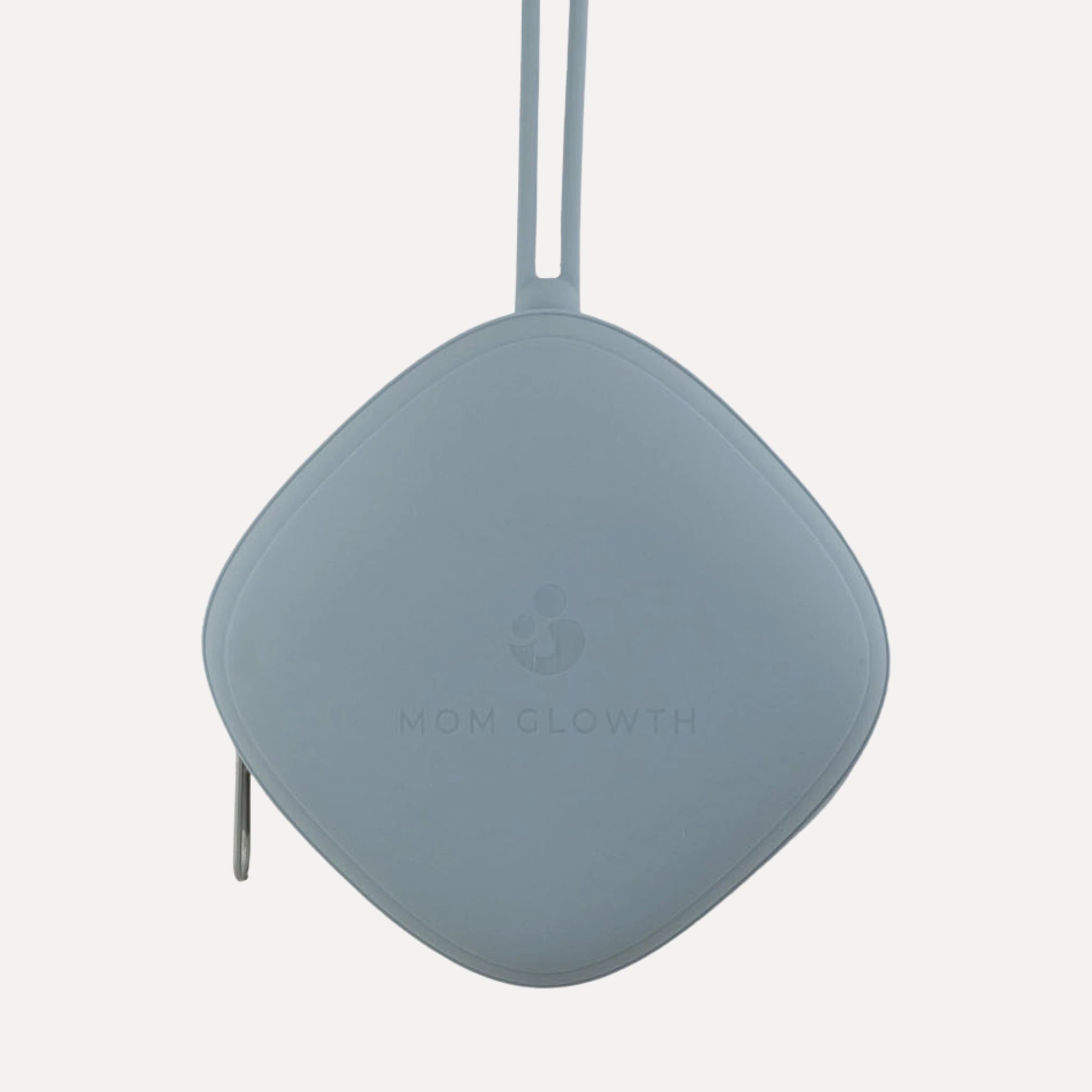 Siliconen fopspeenhouder van Mom Glowth in ether blauw met rits en bevestigingslus – BPA-vrij, food-grade siliconen, compact en hygiënisch