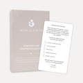 Postpartum gesprekskaarten van Mom Glowth – bewaarbox met magneetsluiting en inleidingskaart met 5 thema's voor het vierde trimester