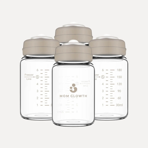 Set van 4 glazen moedermelk bewaarflesjes van borosilicaatglas met lekvrije schroefdop – 180ml, BPA-vrij, Mom Glowth