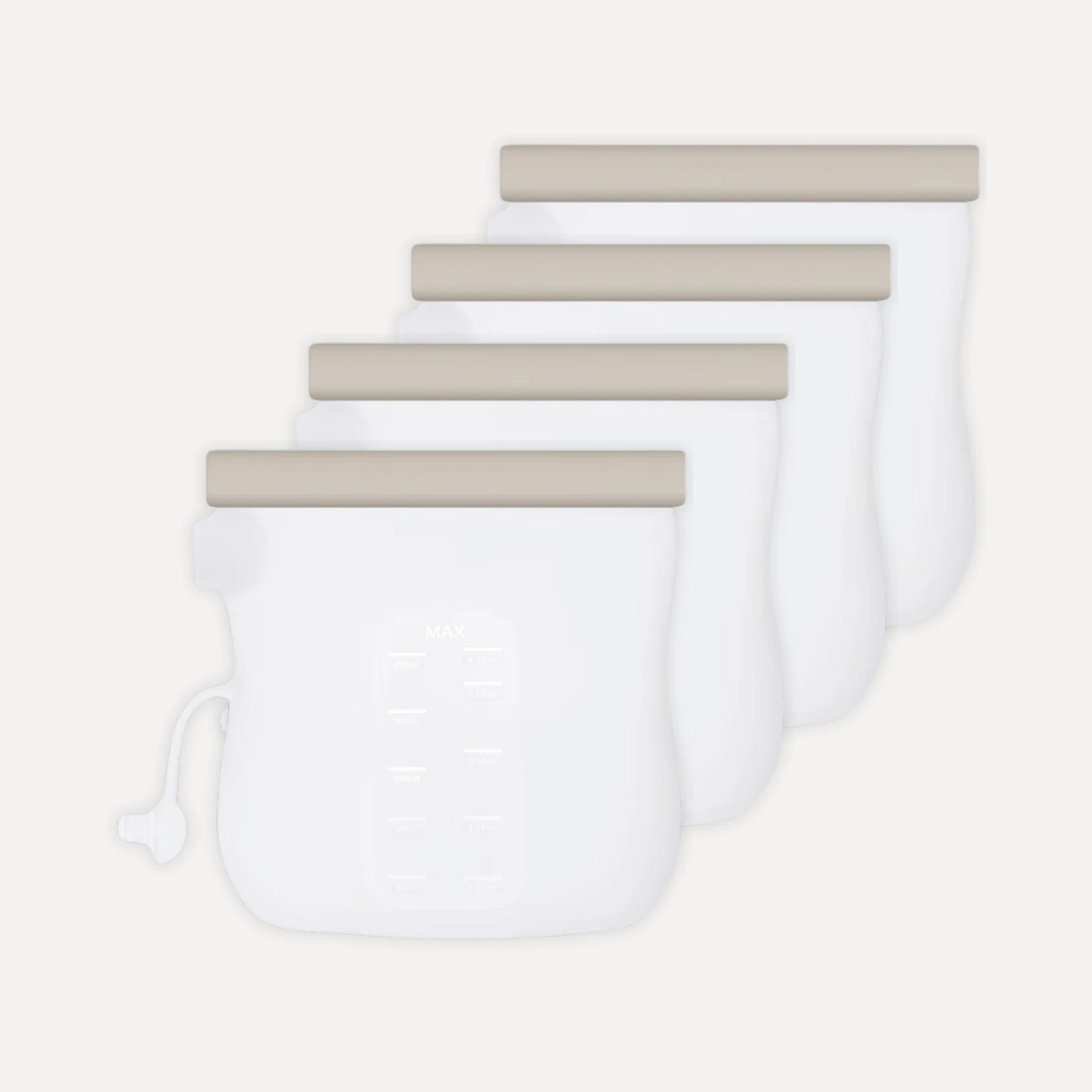 Set van 4 herbruikbare moedermelk bewaarzakjes van Mom Glowth – 100% food-grade siliconen, BPA-vrij, lekvrije sluitstrip, 250ml