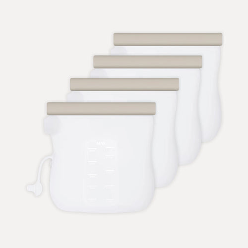 Set van 4 herbruikbare moedermelk bewaarzakjes van Mom Glowth – 100% food-grade siliconen, BPA-vrij, lekvrije sluitstrip, 250ml